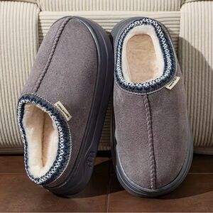 Warm Memory Foam Slippers – Cozy Faux Fur, Indoor/Outdoor, Gray